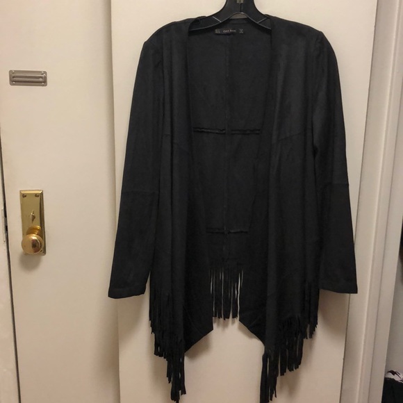 Zara Jackets & Blazers - Zara Black Suede/Fringe Blazer, Size Small